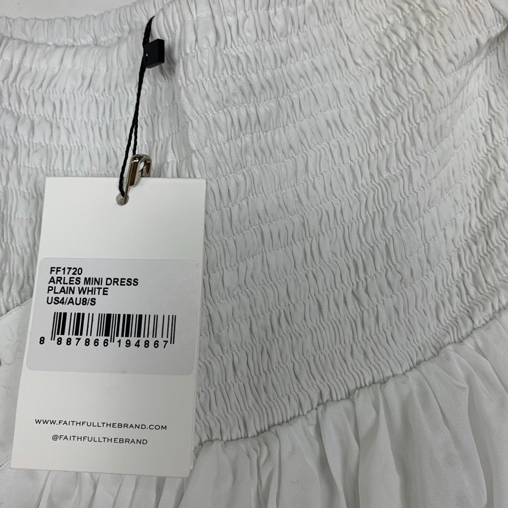 NWT Faithfull The Brand Arles Square Neck Puff Sleeve Mini Dress White Small - Picture 11 of 11